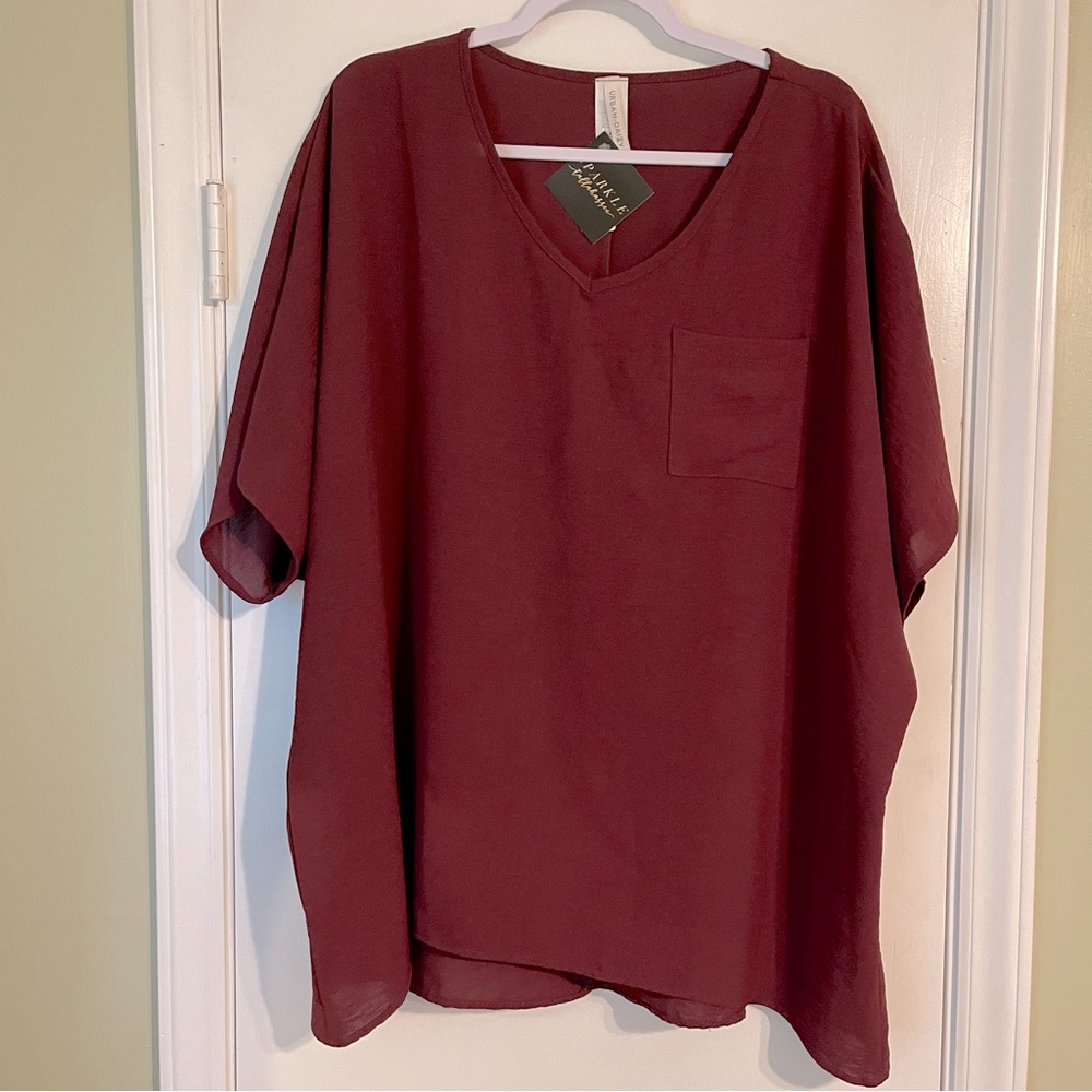 Oversized flowy woven short sleeve blouse